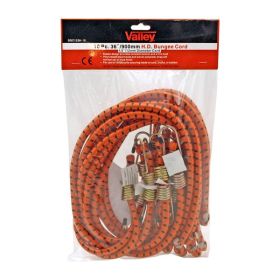 ropes10 pc. 36" Heavy Duty 1/2" Diameter Dual Hook Bungee Cords - Valley Tools