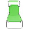 vidaXL Folding Sun Lounger with Canopy Steel Apple Green