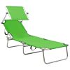 vidaXL Folding Sun Lounger with Canopy Steel Apple Green